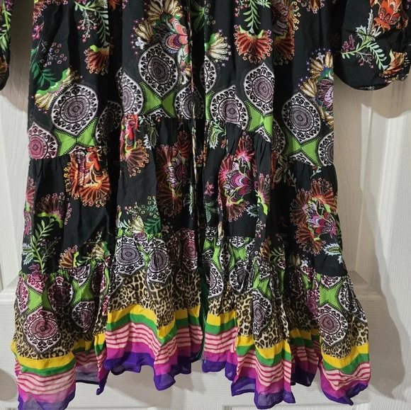ALEXIS Holli Tapestry Print Mini Dress, Boho Peasant Dress w/Tassle Ties, EUC! - Picture 6 of 16